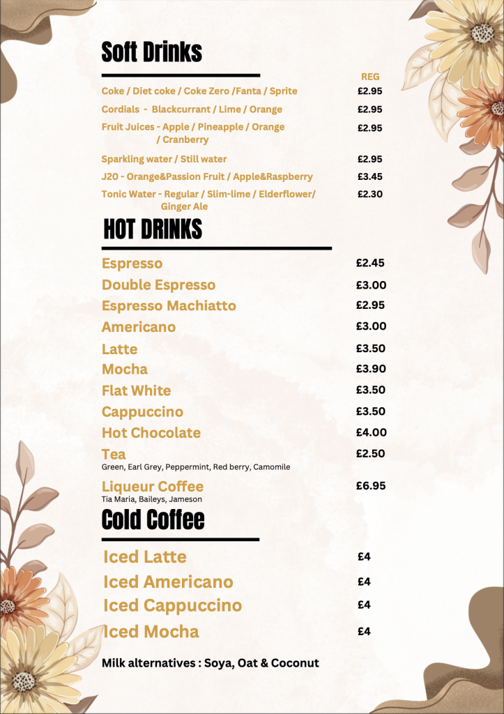 drinks menu, bar warrington